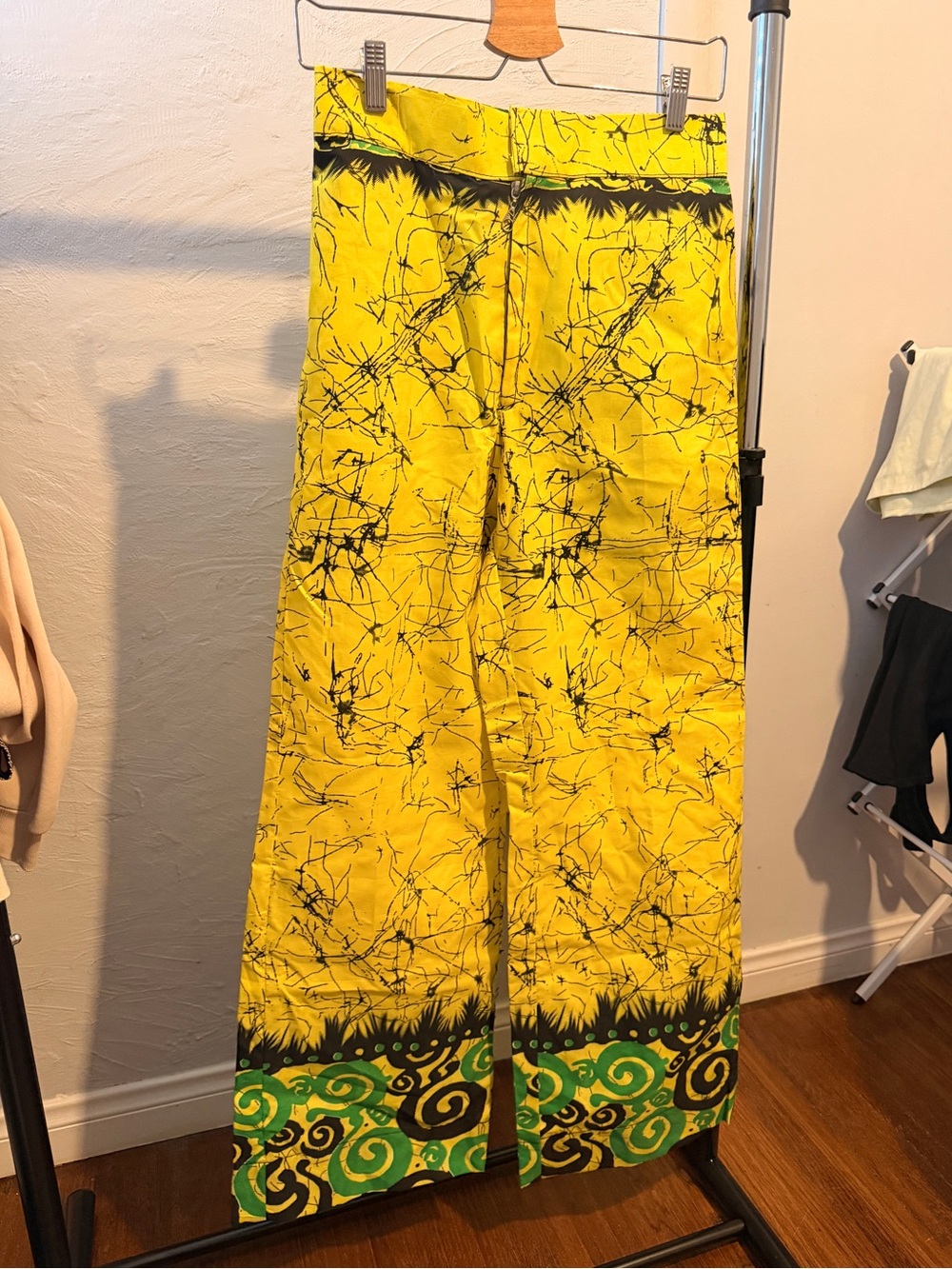 Handmade African Wax Print Pant from Ghana | Yellow, Green & Black - XS/S